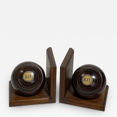 Pair of Old Lignum Vitae Wood of Life Bocce Ball Bookends From England