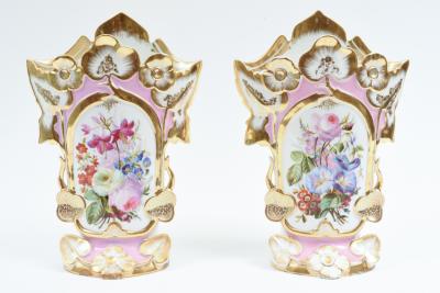 Pair of Old Paris Porcelain Decorative Pieces Vases 
