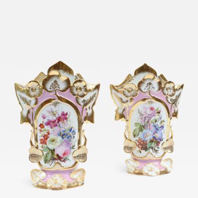 Pair of Old Paris Porcelain Decorative Pieces Vases 