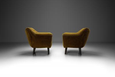 Pair of Olive Green Lounge Chairs with Angled Legs Czechoslovakia ca 1970s