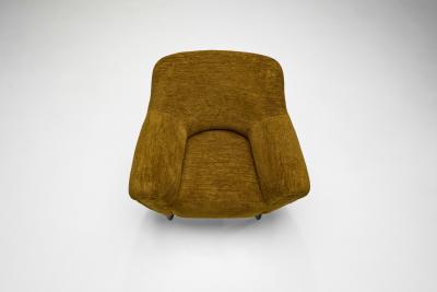 Pair of Olive Green Lounge Chairs with Angled Legs Czechoslovakia ca 1970s