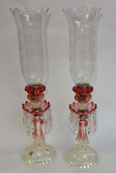 Pair of Opalescent Crystal Candlesticks and Red Baccarat Signed 1950 1970