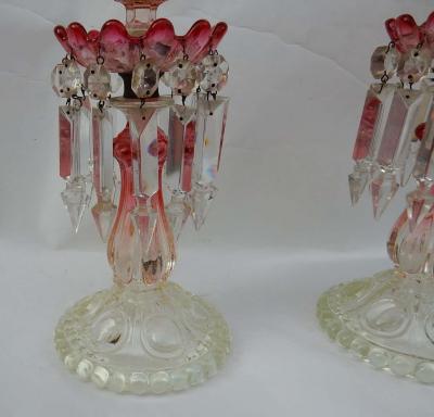 Pair of Opalescent Crystal Candlesticks and Red Baccarat Signed 1950 1970