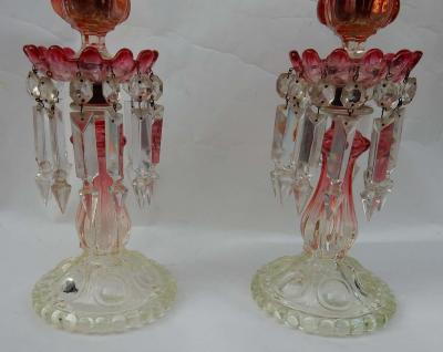 Pair of Opalescent Crystal Candlesticks and Red Baccarat Signed 1950 1970