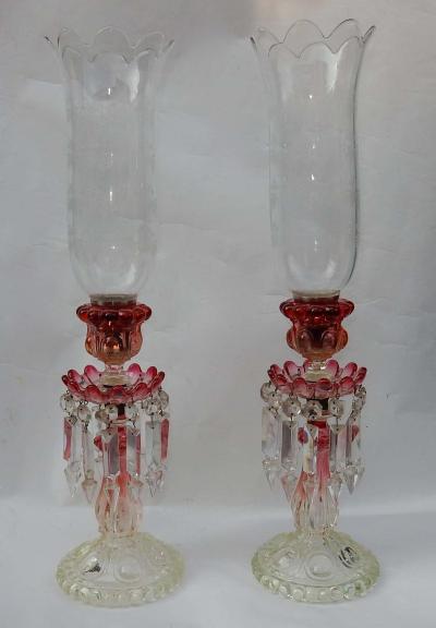 Pair of Opalescent Crystal Candlesticks and Red Baccarat Signed 1950 1970