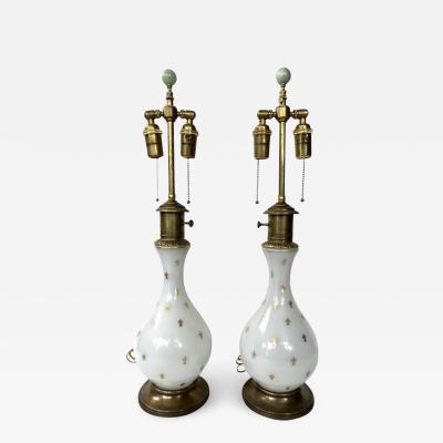 Pair of Opaline Glass Fleur De Lis Table Lamps