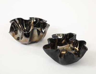 Pair of Organic Shaped Ceramic Bowls in Platinum Made By Aram C 