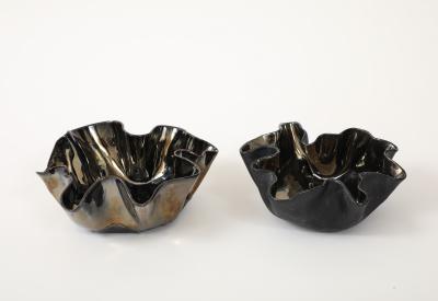 Pair of Organic Shaped Ceramic Bowls in Platinum Made By Aram C 