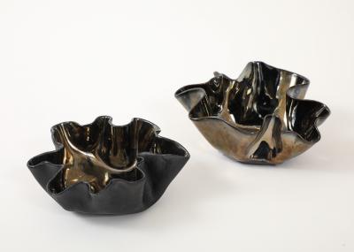Pair of Organic Shaped Ceramic Bowls in Platinum Made By Aram C 