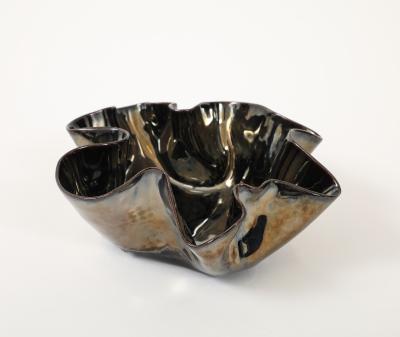 Pair of Organic Shaped Ceramic Bowls in Platinum Made By Aram C 