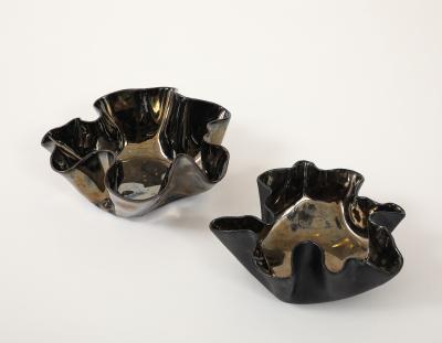 Pair of Organic Shaped Ceramic Bowls in Platinum Made By Aram C 