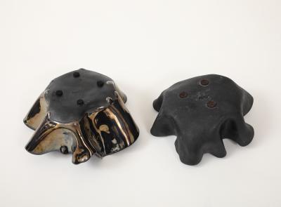 Pair of Organic Shaped Ceramic Bowls in Platinum Made By Aram C 