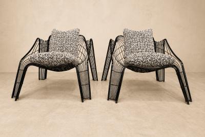 Pair of Organic shaped Iron Armchairs with Boucl Upholstery Brazil 1950s