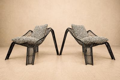 Pair of Organic shaped Iron Armchairs with Boucl Upholstery Brazil 1950s