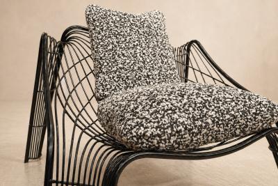 Pair of Organic shaped Iron Armchairs with Boucl Upholstery Brazil 1950s