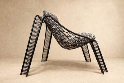 Pair of Organic shaped Iron Armchairs with Boucl Upholstery Brazil 1950s