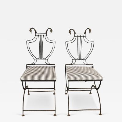 Pair of Original Jansen Swan Iron Chairs circa 1950