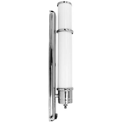 Pair of Original Streamline Art Deco Tubular Chrome White Glass Sconces