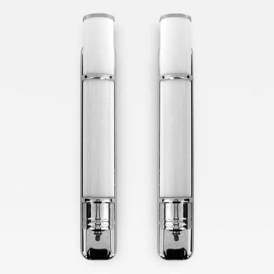 Pair of Original Streamline Art Deco Tubular Chrome White Glass Sconces