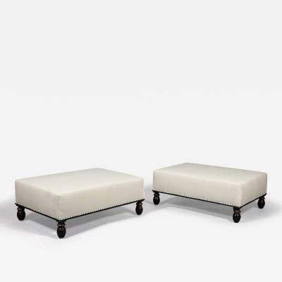 Pair of Ottomans Made From 19th C Turned Ebonized French Feet