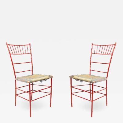 Pair of Outdoor Painted Iron Side Chairs