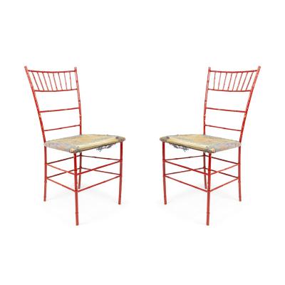 Pair of Outdoor Painted Iron Side Chairs