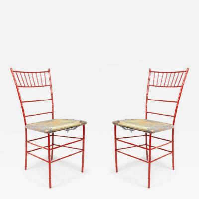 Pair of Outdoor Painted Iron Side Chairs