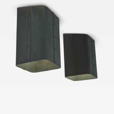 Pair of Outdoor Patinated Copper Ceiling Wall Lamps Finland 1950s
