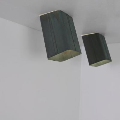 Pair of Outdoor Patinated Copper Ceiling Wall Lamps Finland 1950s