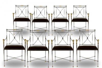 Pair of Outstanding Italian Steel and Brass Armchairs 1970s