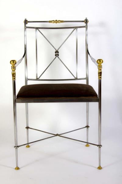 Pair of Outstanding Italian Steel and Brass Armchairs 1970s