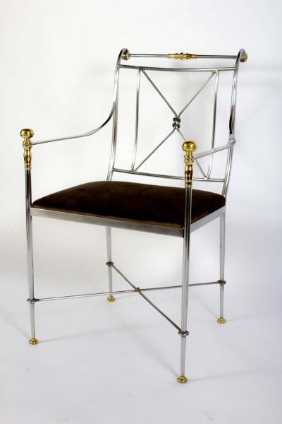 Pair of Outstanding Italian Steel and Brass Armchairs 1970s