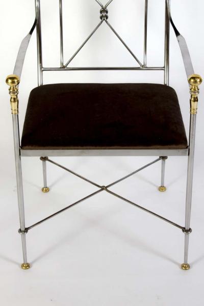 Pair of Outstanding Italian Steel and Brass Armchairs 1970s