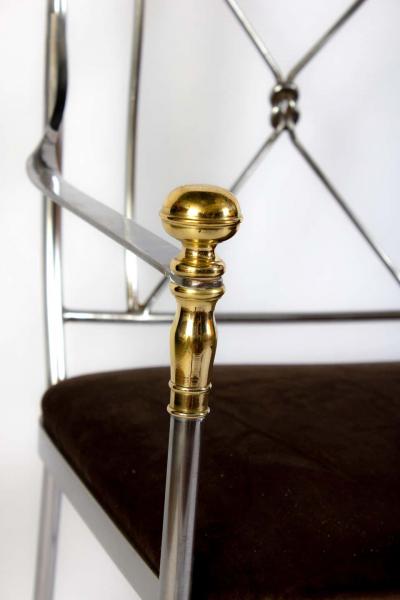 Pair of Outstanding Italian Steel and Brass Armchairs 1970s