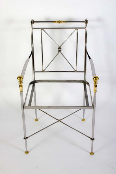 Pair of Outstanding Italian Steel and Brass Armchairs 1970s