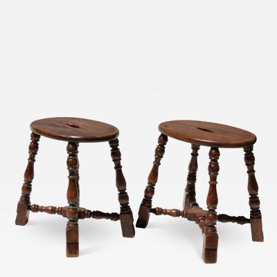 Pair of Oval Oak Stools English circa 1880