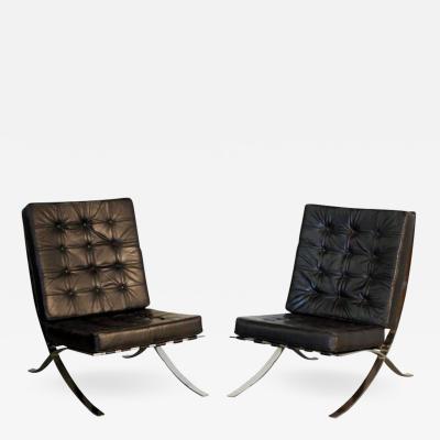 Pair of Oversized French 1970s Barcelona Style Chrome and Leather Chairs