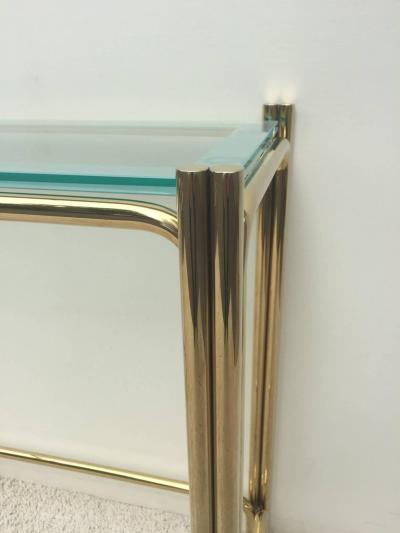 Pair of Pace Solid Brass Glass Top Consoles or Sofa Tables