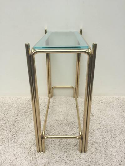 Pair of Pace Solid Brass Glass Top Consoles or Sofa Tables