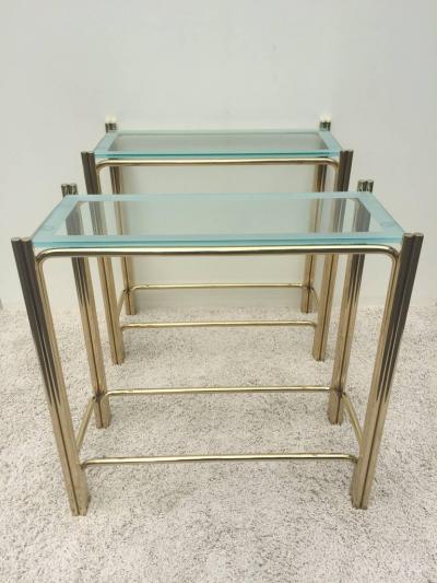 Pair of Pace Solid Brass Glass Top Consoles or Sofa Tables