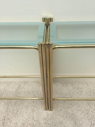 Pair of Pace Solid Brass Glass Top Consoles or Sofa Tables