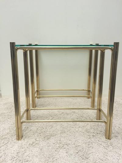 Pair of Pace Solid Brass Glass Top Consoles or Sofa Tables
