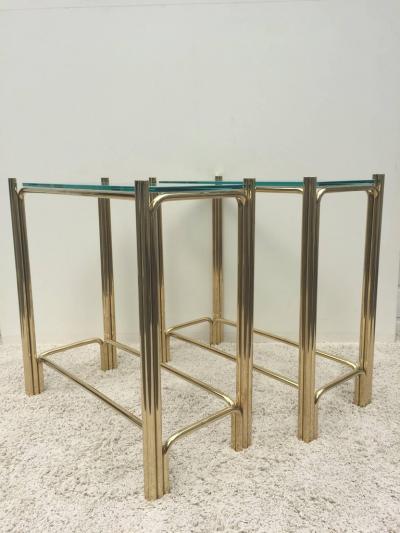 Pair of Pace Solid Brass Glass Top Consoles or Sofa Tables