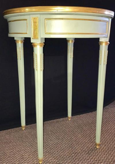 Pair of Paint Decorated Jansen Style Louis XVI End Side or Bouilliotte Tables