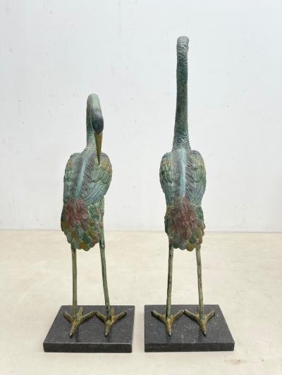 Pair of Painted Bronze Heron Statues