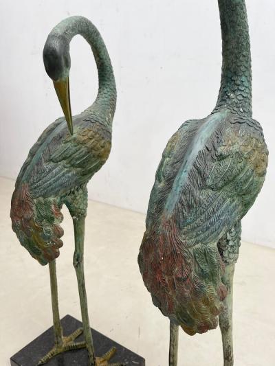 Pair of Painted Bronze Heron Statues