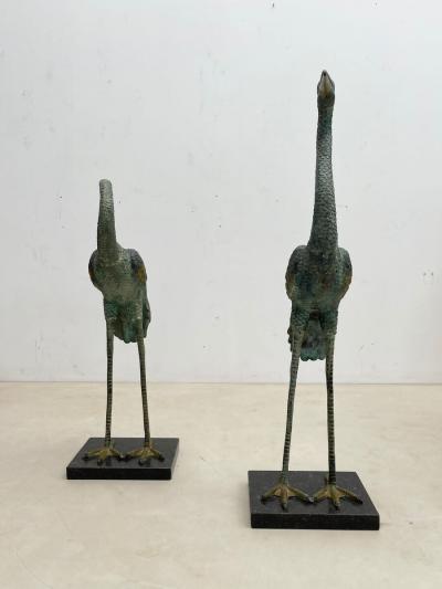 Pair of Painted Bronze Heron Statues