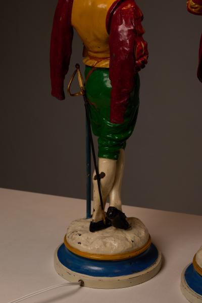 Pair of Painted Cast Iron Guard Figures Table Lamps