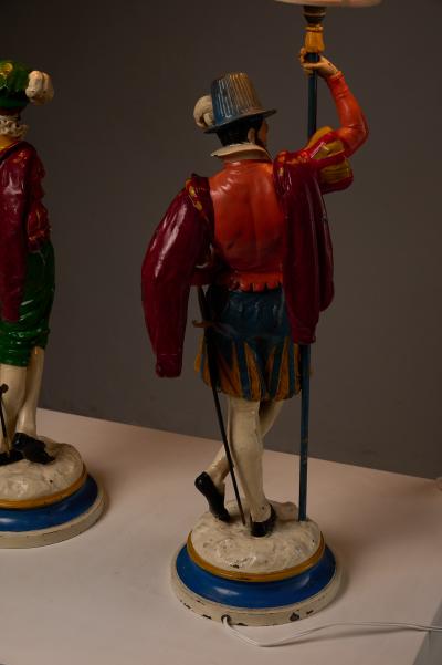 Pair of Painted Cast Iron Guard Figures Table Lamps