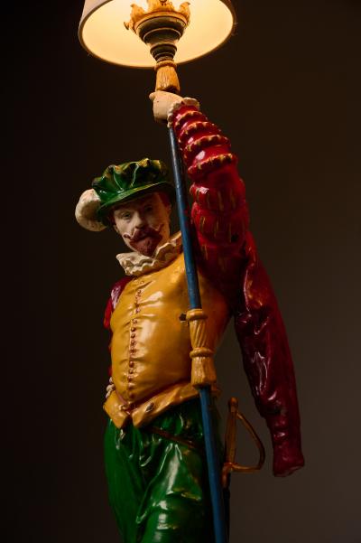 Pair of Painted Cast Iron Guard Figures Table Lamps